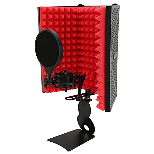 Lazmin112 Mikrofon-Isolierschild, Faltbare Dreitürige Geräuschdämpfende Schallschutzabdeckung, mit Desktop-Ständer, für -/-/Radio-/Rundfunkstudio von Lazmin112