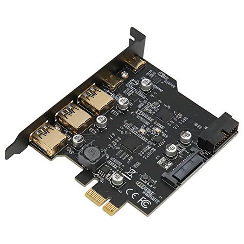 Lazmin112 PCIE 1X auf USB-Erweiterungskarte, 3 USB3.0 2 Typ C-Schnittstellen, 19-polige 5-Port-Erweiterungsadapterkarte, für PC-Desktop, für WINXP WIN7 WIN8 WIN10, für Linux von Lazmin112