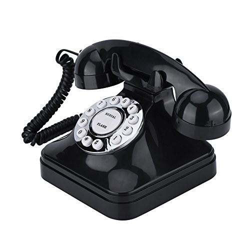 Lazmin112 Retro Wire Festnetztelefon ， WX-3011 Vintage schwarzes Kunststoff-Haustelefon mit Multifunktions- und rutschfestem Sockel/einzeilig/benutzerfreundlich/schwarz von Lazmin112