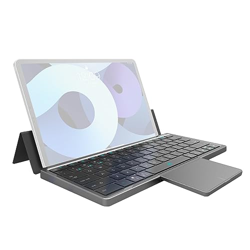 Lazmin112 Tablet-Hülle mit Tastatur, Abnehmbare Tastatur mit Touchpad, Tragbare Reise-PU-Tastaturabdeckung mit Ständer, für IOS/Android/Windows-System-Tablet, Telefon, Laptop (Eisengrau) von Lazmin112