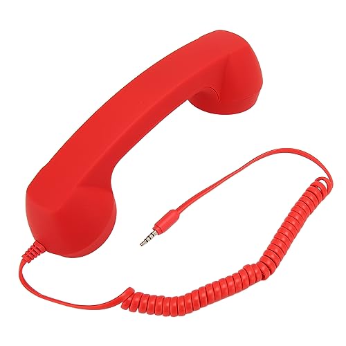 Retro-Telefonhörer, Klassischer Vintage-Handapparat mit 3,5-mm-Soundstecker, Reduziert Strahlung, Alter Telefonhörer, Lautstärkeregelung, Kabelgebundener Telefonhörer (Rot) von Lazmin112