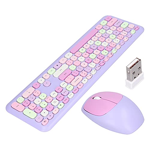 Tastatur-Maus-Kombination, 2,4 G Retro Multi Color Mute Cover Wireless Tastatur und Maus Set Ultradünnes, Schlankes Design für Computer Desktop PC Notebook Laptop (Lila gemischtes Tastatur- und von Lazmin112