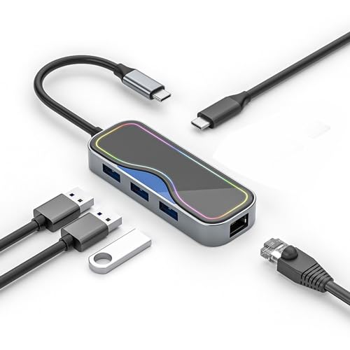 USB-C-Hub, 7-in-1-USB-Splitter, Tragbarer Multiport-USB-Expander, 100 W PD-Aufladung, SD-TF-Kartenleser, 3 USB 3.0-Anschlüsse, RJ45-Ethernet-Adapter, für Laptop-Desktop von Lazmin112