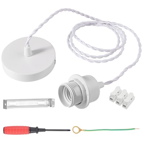 Lampenaufhängung E27 mit Schraubring 150cm Kabel Doppellinie und Schraubendreher Lampenfassung Lampenhalterung Hängelampe pendelleuchte fassung Deckenlampe für Wohnzimmer Esszimmer - Weiß Lampenaufhängung E27 mit Schraubring 150cm Kabel Doppellinie und Schraubendreher Lampenfassung Lampenhalterung Hängelampe pendelleuchte fassung Deckenlampe für Wohnzimmer Esszimmer - Weiß von LbsAMP