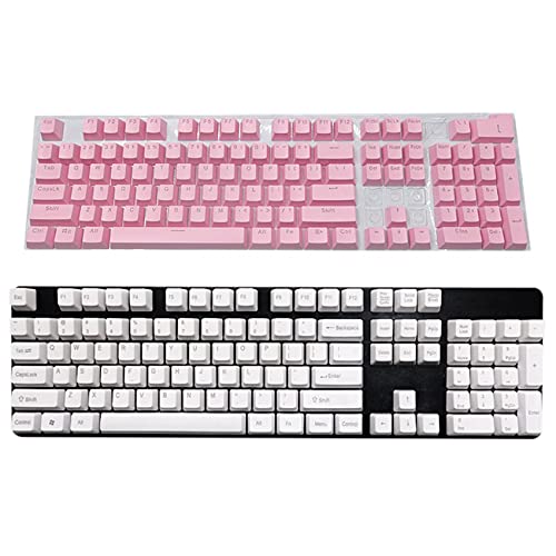 Lckiioy Mechanische Tastatur, 212 Stück, weiß, graviert, dick, matt, Persönlichkeitstastenkappen mit rosa Tasten, mechanische Tastatur-Tastenkappen von Lckiioy