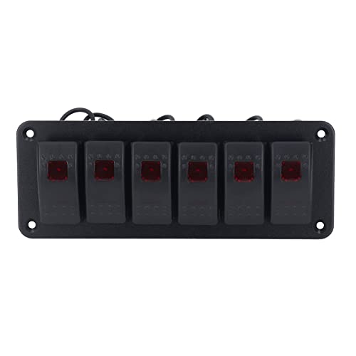 6-Gang-Wippschalter-Panel mit LED-Hintergrundbeleuchtung, Ein-/Aus-Schalter, wasserdichter Stromkreisschutz für Auto, Wohnmobil, Bus, Marine, Boot, ATV, UTV (Rot) von Ldafava