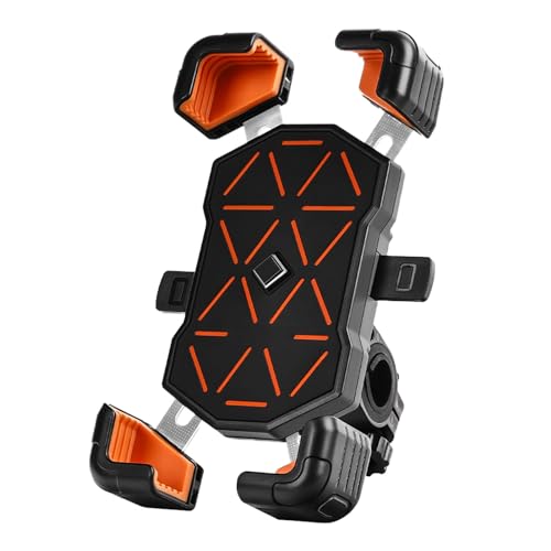 Fahrrad Telefonhalter Anti Shake Leichtes multifunktionales Navigation Handyklemme für Fahrräder Bergbikes Langlebige PC -Material Universal Fit für elektrische Roller (Orangefarbene Lenkermontage) von Ldafava