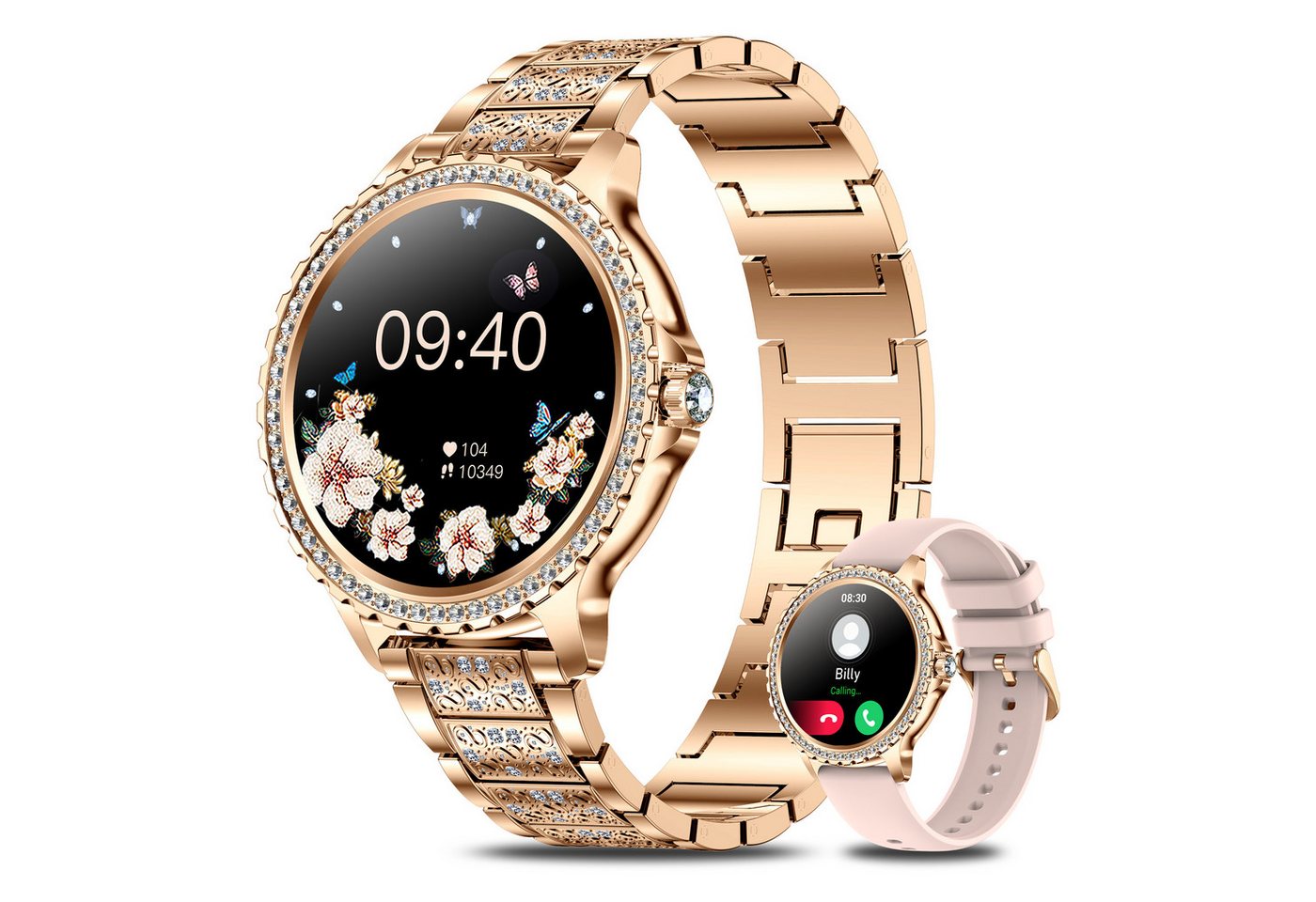 Le Affani I58 Pro 2024 Gold Smartwatch (1,32 Zoll, Android, iOS), Herzfrequenz Schlaf Monitor Elegant Diamant Silber Stahl Damen Uhr, Bluetooth-Anrufe Sport Fitness Activity Tracker Frauen HD Full Touch von Le Affani