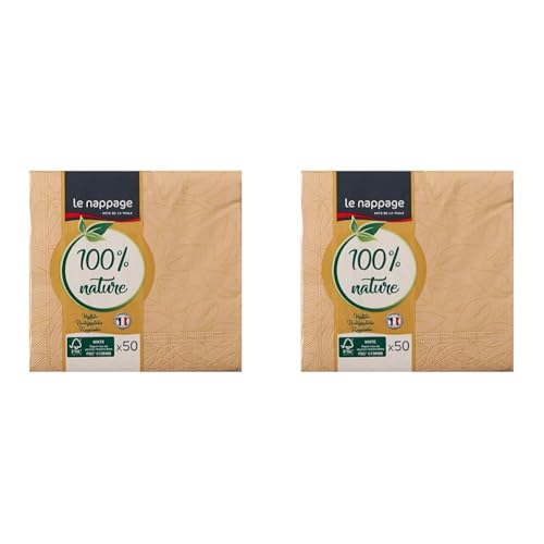 LE NAPPAGE ARTS DE LA TABLE Napage 50 Servietten aus Watte 25 x 24 cm, 3-lagig, Beige FSC Zellulose, 48724110G (Packung mit 2) von Le Nappage