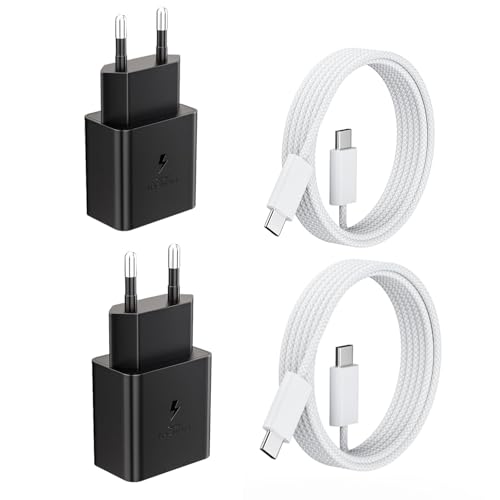 2 Pack 45W USB C Schnellladegerät mit 1.5m USB-C Ladekabel, PPS-Schnellladen Stecker für Samsung Galaxy S24 Ultra/S24/S23+/S23/S22/Note20.10, Fast Charger Ladegerät für iPhone 16/15, Pixel (Webfaden) von LeHuiTo