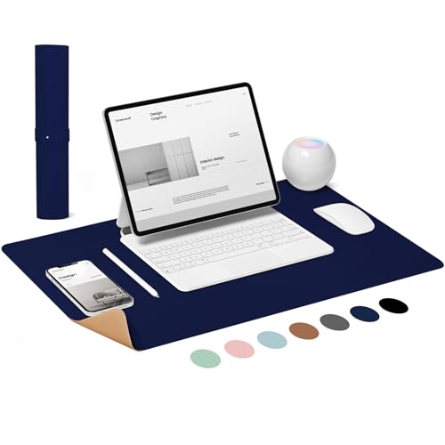 LeKuni Kork Schreibtischunterlage XXL Mauspad Doppelseitige Schreibtischunterlage für Büro und Zuhause, Rutschfeste Unterlage Schreiben Gaming Mousepad Kinder Schulsachen(Marineblau 80X40CM) von LeKuni