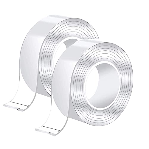 Nano Doppelseitiges Klebeband wiederverwendbares waschbares spurloses transparentes Gelband für Küche,Party,Postern,Teppichbefestigung 3M*2 Rollen - 2.5CM x 2MM von LeSheng