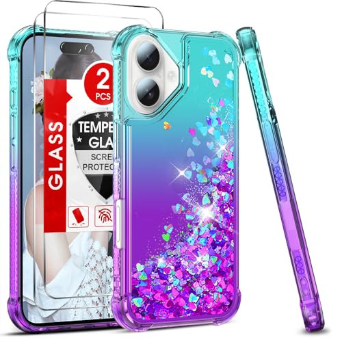 LeYi Glitzer Hülle für Apple iPhone 16 5G Handyhülle und 2 Schutzglas Schutzfolie,Glitter Flüssig Cover Bling Eckenschutz Stoßfest Schutzhülle i Phone 16 5 G Case Handy Hüllen Frauen Türkis Lila LeYi Glitzer Hülle für Apple iPhone 16 5G Handyhülle und 2 Schutzglas Schutzfolie,Glitter Flüssig Cover Bling Eckenschutz Stoßfest Schutzhülle i Phone 16 5 G Case Handy Hüllen Frauen Türkis Lila von LeYi
