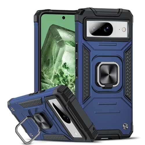 LeYi Handyhülle für Google Pixel 8 Hülle, 360° Metall Ring Halter Ständer Schutzhülle Stoßfest Kratzfest Cover Militärischer Fallschutz Hard Case für Pixel 8 Blau von LeYi