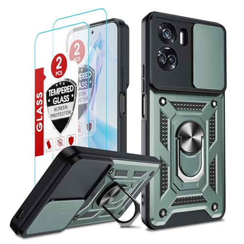 LeYi Handyhülle für Honor 90 Lite 5G Hülle (2 Hartglas Schutzfolie), Militär Standard Handy Hüllen Ständer Schutzhülle mit Kameraschutz Outdoor Kratzfest Cover Robust Armor Honor 90 Lite Case Grün von LeYi