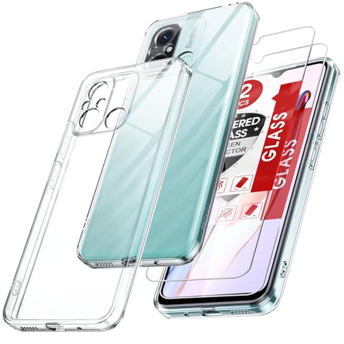 LeYi Handyhülle für Redmi 12 C Hülle mit 2 Stück Schutzfolie, Durchsichtig Soft TPU Xiaomi Redmi 12C Hülle, Rundumschutz Handyhüllen Cover Case Bumper Handy Hüllen Crystal Transparente von LeYi