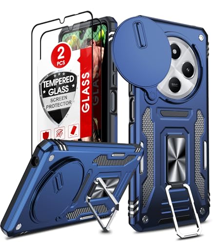 LeYi Handyhülle für Redmi 14 C 4G Hülle [2 Hartglas Schutzglas] Militärschutz Standard Kamera Schutz Handy Hüllen Ständer Armor Xiaomi Redmi 14C 4 G Schutzhülle Outdoor Kratzfest Cover Case Blau von LeYi