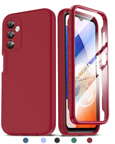 LeYi Handyhülle für Samsung Galaxy A14 5G/4G Hülle mit Doppelseitige, Rundumschutz Schutzhülle mit Eingebautem Displayschutz, Kratzfeste Silicone TPU Bumper Outdoor Doppel A 14 Case Cover Rot von LeYi
