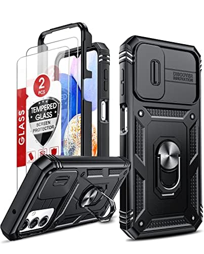 LeYi Handyhülle für Samsung Galaxy A14 5G Hülle mit 2 Schutzfolie, Stoßfest Outdoor Hardcase, 360 Grad Ständer Kratzfest Schutzhülle Handy A 14 Kameraschutz Full Case Schwarz von LeYi