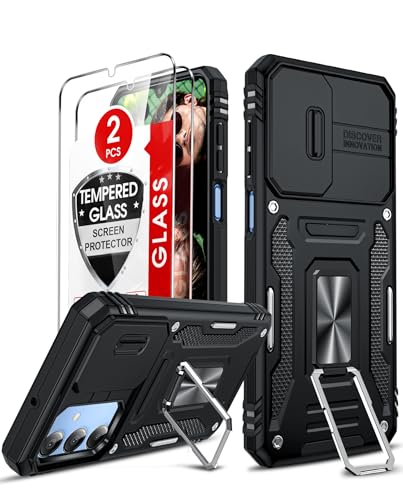 LeYi Handyhülle für Samsung Galaxy A16 5G Hülle [2 Glasfolie Schutzfolie], Militär Kameraschutz Handy Hüllen mit Ring Halter Schutzhülle Stoßfest Hardcase Kratzfest Cover A 16 5 G Case Schwarz von LeYi