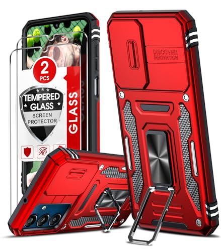 LeYi Handyhülle für Samsung Galaxy A25 5G Hülle [2 Glasfolie Schutzfolie], Militärschutz Stoßfest Kameraschutz Handy Hüllen mit Ring Halterung Schutzhülle Outdoor Stoßfest Cover A 25 5 G Case Rot von LeYi