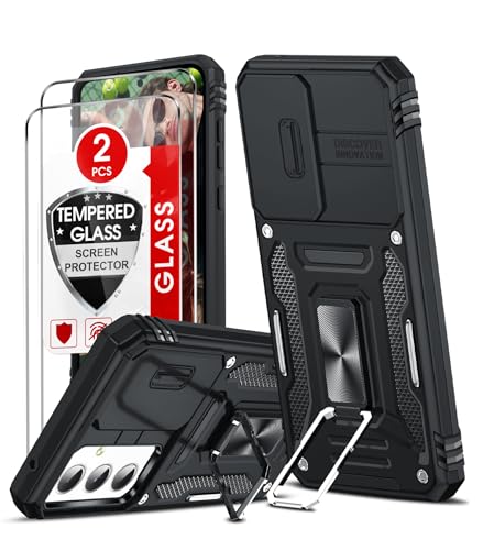LeYi Handyhülle für Samsung Galaxy A55 5G/A35 5G Hülle [2 Glasfolie Schutzfolie] Militär Standard Kameraschutz Handy Hüllen Metall Ring Halter Schutzhülle Outdoor Kratzfest Cover A 55 Case Schwarz von LeYi