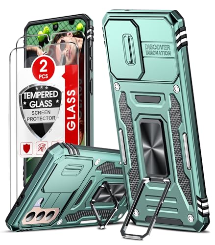 LeYi Handyhülle für Samsung Galaxy S21 5G Hülle [2 Glasfolie Schutzfolie], Militär Standard Handy Hüllen Ständer Schutzhülle mit Kameraschutz Outdoor Kratzfest Cover S 21 5G Case Hellgrün von LeYi