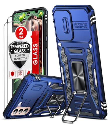 LeYi Handyhülle für Samsung Galaxy S21 5G Hülle [2 Glasfolie Schutzfolie], Militär Standard Kamera Schutz Handy Hüllen Ständer Schutzhülle Outdoor Kratzfest Cover S 21 5G Case Blau von LeYi