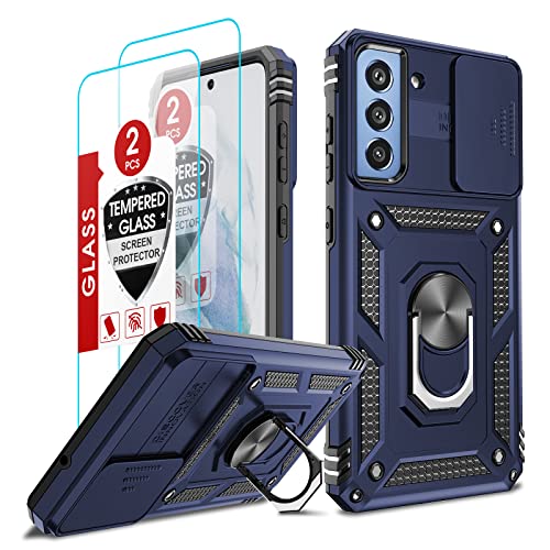 LeYi Handyhülle für Samsung Galaxy S21 FE 5G Hülle mit Kameraschutz & Schutzfolie, Full 360 Grad Halter Tough Armor Schutzhülle Outdoor Handy Hülle S21FE 5G Bumper Hardcase Blau von LeYi