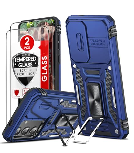 LeYi Handyhülle für Samsung Galaxy S24 5G Hülle [2 Glasfolie Schutzfolie], Militär Standard Kamera Schutz Handy Hüllen Ständer Schutzhülle Outdoor Kratzfest Cover S 24 5G Case Blau von LeYi