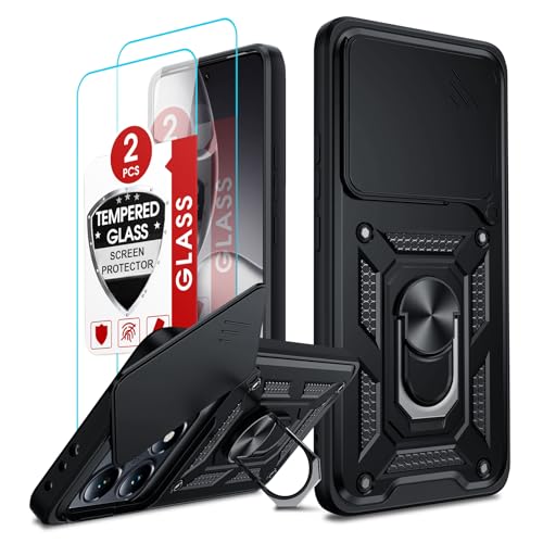 LeYi Handyhülle für Xiaomi 14T 5G Hülle [2 Hartglas Schutzfolie] Kameraschutz Hybrid Schutzhülle Metall Ring Ständer Cover Kamera Schiebeabdeckung Militär Xiaomi 14 T 5 G Handy Case Schwarz von LeYi