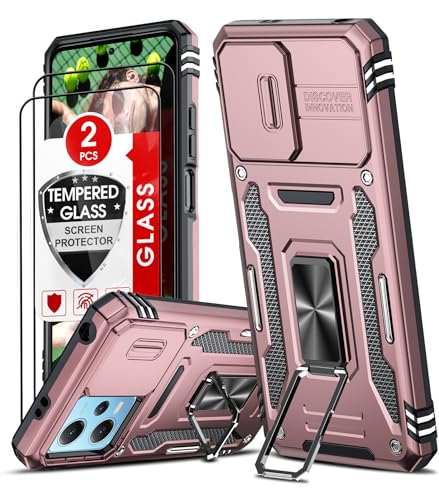 LeYi Handyhülle für Xiaomi Redmi Note 12 5G/Poco X5 5G mit Kameraschutz & 2 Schutzfolie, Full 360 Grad Ständer Tough Armor Schutzhülle Outdoor Handy Hülle Hard Case Rose von LeYi