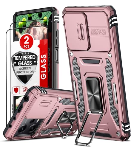 LeYi Handyhülle für Xiaomi Redmi Note 12 Pro 5G/Poco X5 Pro 5G mit Kameraschutz & 2 Schutzfolie, Full 360 Grad Ständer Tough Armor Schutzhülle Outdoor Handy Hülle Hard Case Rose von LeYi