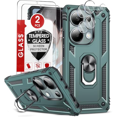 LeYi Handyhülle für Xiaomi Redmi Note 13 Pro 4G Hülle [2 Displayschutz Glas], Robust Fallschutz Schutzhülle Drehhalter Kickstand Case Eckenschutz Militärische Handy Hüllen Cover Case Grün von LeYi