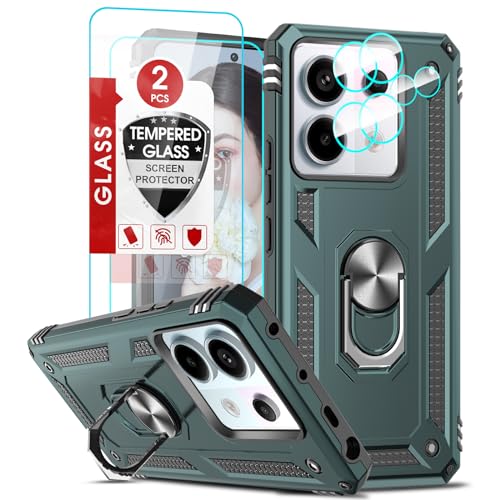 LeYi Handyhülle für Xiaomi Redmi Note 13 Pro 5G Hülle [2 Displayschutz Glas], Militärische Robust Schutzhülle Drehhalter Kickstand Fallschutz Case Kratzfest Handy Hüllen Cover Case Grün von LeYi