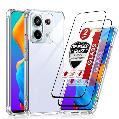 LeYi Handyhülle für Xiaomi Redmi Note 13 Pro 5G Transparent Hülle mit 2 Stück Schutzfolie, Weich TPU Silikon Stoßfest Dünn Schutzhülle, Kameraschutz Crystal Clear Cover Case von LeYi