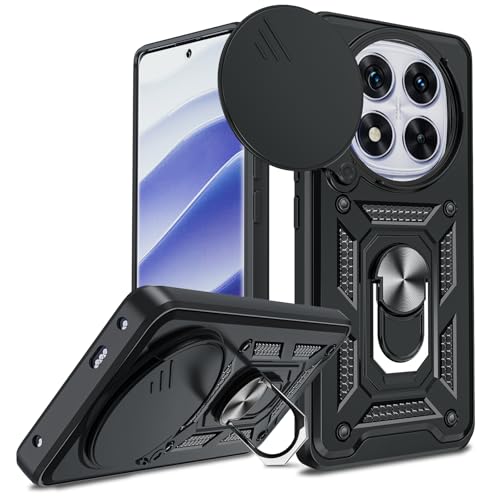 LeYi Handyhülle für Xiaomi Redmi Note 14 Pro 5G Hülle (Nicht für 4G) Kameraschutz Hybrid Schutzhülle Metallring Ständer Cover Kratzfest Outdoor Militär Redmi Note14Pro 5 G Handy Case Schwarz von LeYi