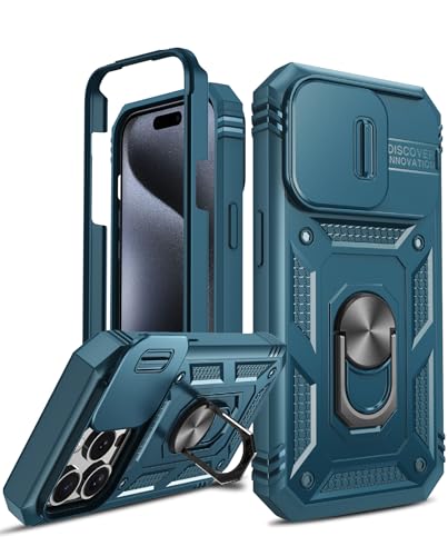 LeYi Handyhülle für iPhone 15 Pro Max Hülle mit Kameraschutz(Nein Schutzfolie), Full 360 Grad Ständer Tough Armor Schutzhülle Outdoor Kratzfest Handy Hülle für Apple iPhone 15Pro Max Hard Case Blau von LeYi