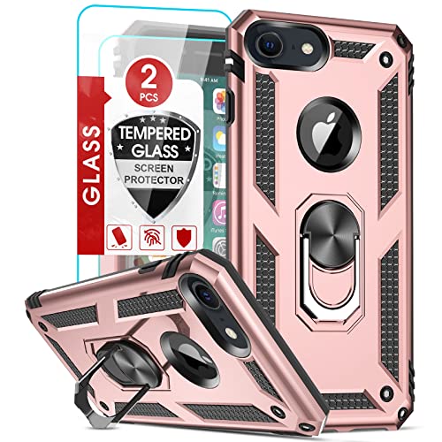 LeYi Handyhülle für iPhone SE 2022/2020 Hülle, iPhone 8/7/6/6s Schutzhülle & 2*Schutzfolie, 360 Grad Ständer Militärische Stabile Stoßfest TPU Bumper & PC Hardcase Handy Hüllen Rosa von LeYi