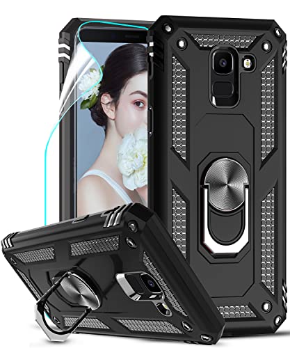 LeYi Hülle Galaxy J6 2018 Handyhülle,360 Grad Drehbar Ringhalter Cover TPU Bumper Stoßdämpfung Schutzhülle mit HD Folie Schutzfolie für Case Samsung Galaxy J6 2018 Handy Hüllen Schwarz von LeYi