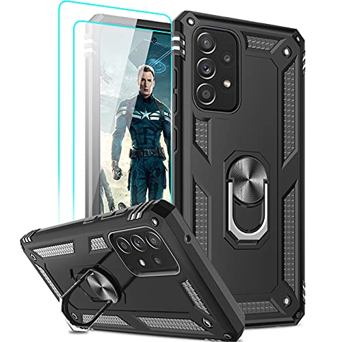 LeYi Hülle Kompatibel mit Samsung Galaxy A72 5G/A72 4G Handyhülle und Panzerglas Schutzfolie(2 Stück),360 Grad Ring Halter Ständer Handy Hüllen Militär Standard Cover Bumper Schutzhülle Case Schwarz von LeYi