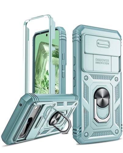 LeYi Hülle für Google Pixel 8 Slide Kamera Klappe Handyhülle (Nein Hartglas) Metallständer Kamera Abdeckung Schutzhülle Robust Fallschutz Pixel 8 Case Halterung Outdoor Handy Hüllen Cover Grün von LeYi