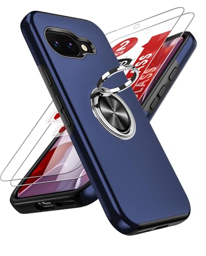 LeYi Hülle für Google Pixel 9A Handyhülle kompatibel mit 2*Schutzfolie, TPU Militärschutz Hybrid Schutzhülle mit 360° Metall Ring Halter Ständer Stoßfest Case Cover Blau von LeYi
