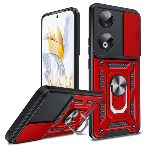 LeYi Hülle für Honor 90 5G Kameraschieber Handyhülle (Nein Schutzfolie), Militär Standard Kameraschutz Handy Hüllen Ständer Schutzhülle Outdoor Kratzfest Cover Honor90 Bumper Rot von LeYi