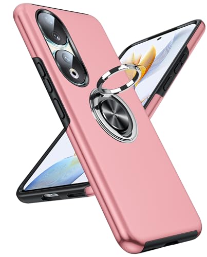 LeYi Hülle für Honor 90 Handyhülle, TPU Militärschutz Hybrid Schutzhülle mit 360° Metall Ring Halter Ständer Stoßfest Case Cover Rosa von LeYi