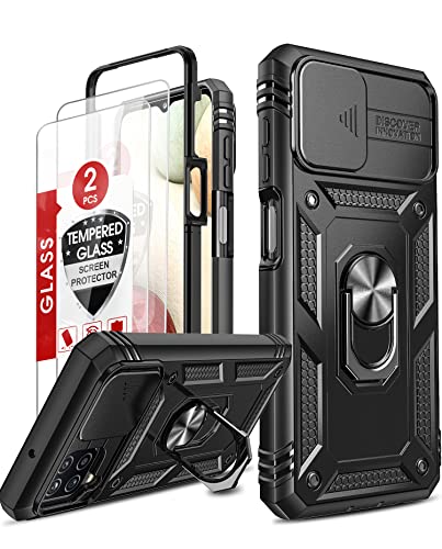 LeYi Hülle für Samsung Galaxy A12/M12/A 12 Nacho Kameraschutz Handyhülle & Schutzfolie 2 Stück,Hybrid Schutzhülle Militär Standard Stoßfest Case Handy Hüllen Cover für Samsung A12 Schwarz von LeYi