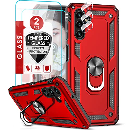 LeYi Hülle für Samsung Galaxy A13 5G/A04S/M13 5G/A04 Handyhalterung Rüstung Schutzhülle mit 2 Displayschutz & 2 kameraschutz, 360 Grad Ringhalter Case Protective Handyhülle Handy Hüllen Rot von LeYi