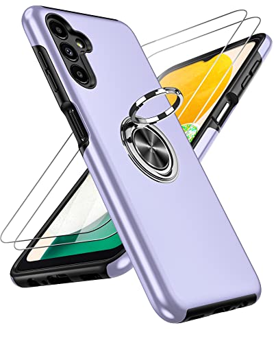 LeYi Hülle für Samsung Galaxy A13 5G / A04S (Nicht für A13 4G) Handyhülle mit 2 Stück Panzerfolie, TPU+PC Militärschutz Hybrid Schutzhülle mit 360 Grad Metall Ring Halter Ständer Case Cover Lila von LeYi