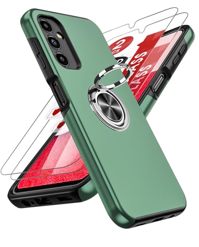 LeYi Hülle für Samsung Galaxy A14 5G Handyhülle mit 2 Stück Panzerfolie, TPU+PC Militärschutz Hybrid Schutzhülle mit 360 Grad Drehbar Metall Ring Halter Ständer Stoßfest Case Cover Hellgrün von LeYi