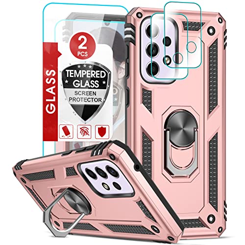 LeYi Hülle für Samsung Galaxy A33 5G Stoßfest Handyhülle mit 2*Panzerglas Schutz Folie&2*Kamera Abdeckung,Kratzfest Case Metallring Halterung Ständer Silikon Handy Hüllen Schutzhülle Cover Rosegold von LeYi